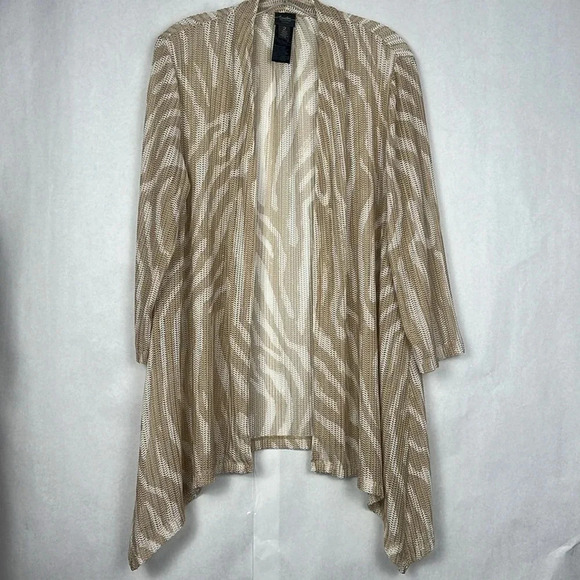 Chico’s Travelers Collection WheatMesh Open Front Cardigan Jacket Sonora Sand L - Picture 3 of 12